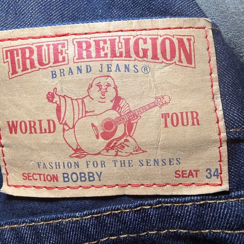 True Religion Bobby Jeans Mens 32 Dark Wash Straight Leg Horseshoe Stitching - Picture 12 of 13